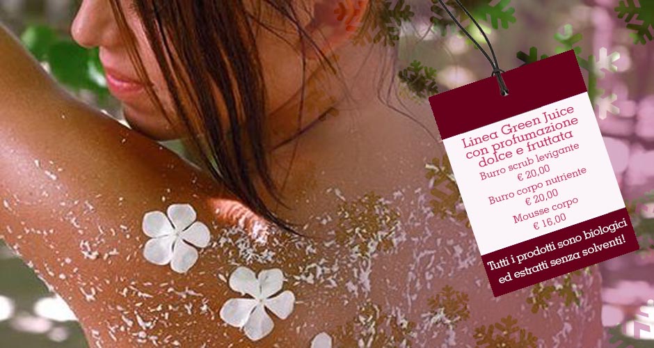 Promozione prodotti biologici Green Juice (Burro scrub levigante, Burro corpo nutriente e Mousse corpo)